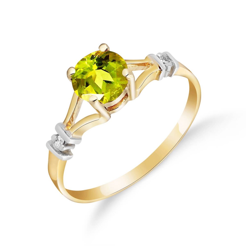 14K. SOLID GOLD RING WITH NATURAL DIAMONDS & PERIDOT (Yellow Gold)